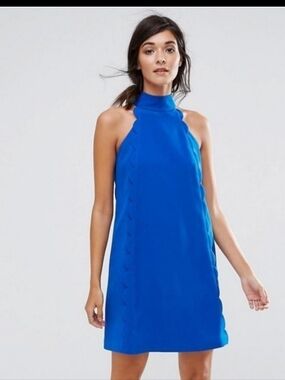 Ted Baker Torrii Halterneck Scallop Tunic Dress in cobalt blue. Size 0 / SMALL